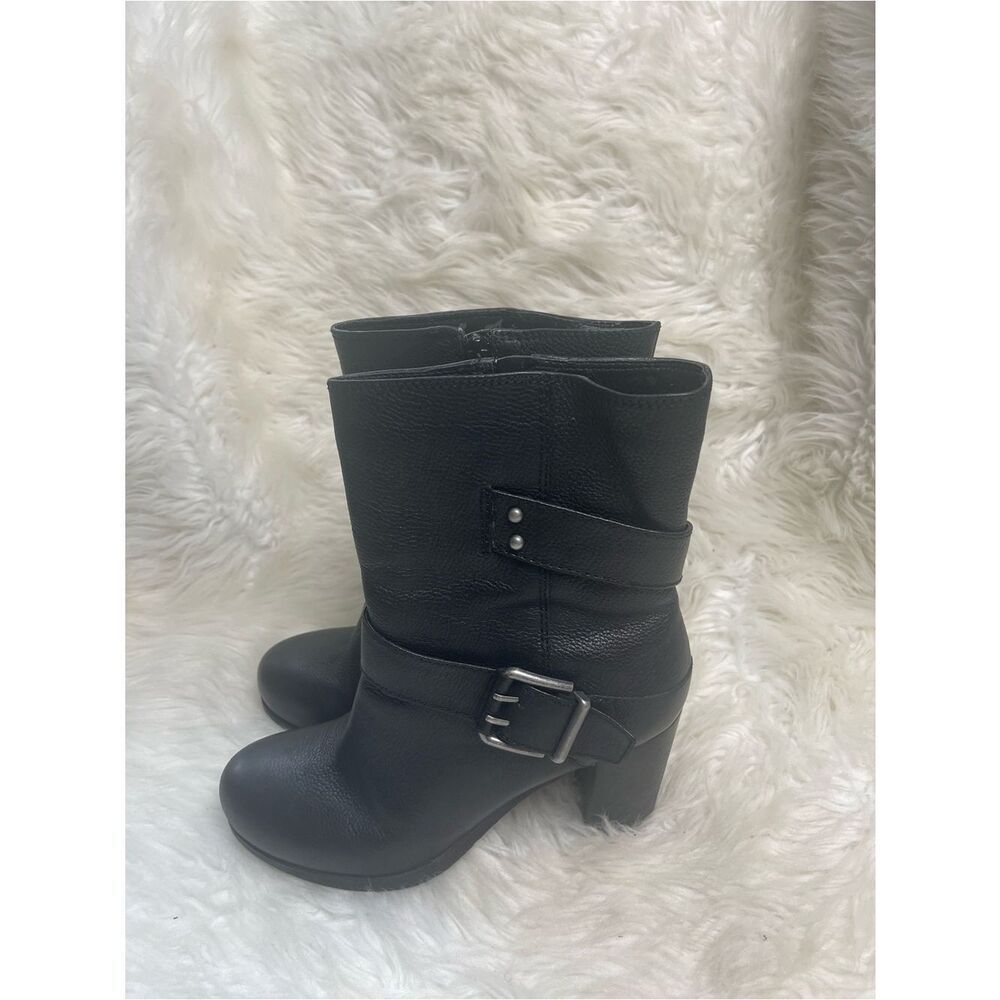 Nine West leather Black Mid-Calf Buckle Heel Boots - buckle accent SZ 9.5M
